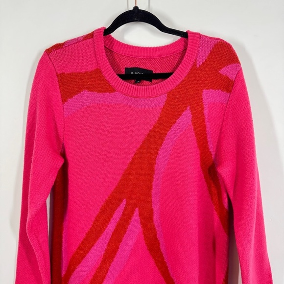 11 Honoré  Elegant Pink Red Abstract Long Cozy Knit Long Sleeve Dress - Picture 3 of 16